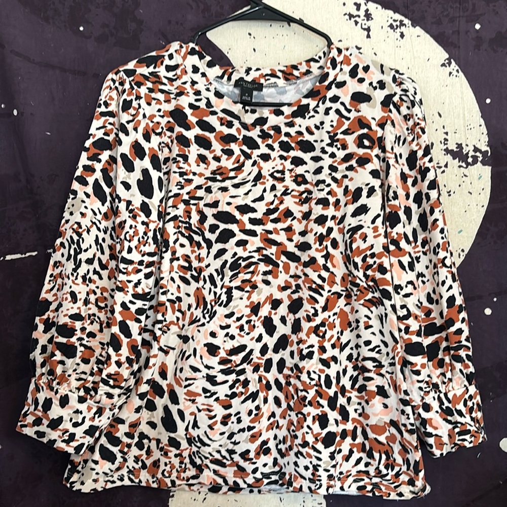 Ann Taylor Factory Leopard Poof Sleeve Blouse
